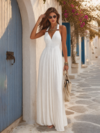 Elegant Resort-Style Solid Color Pleated Dress