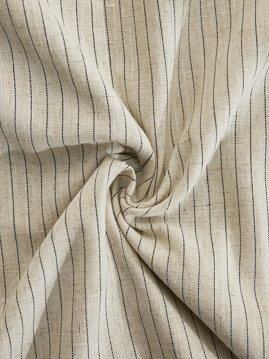 Casual Bohemian Black And Beige Striped Button Midi Dress