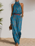 Retro-chic Leopard Print Chiffon Top And Wide-leg Pants Set
