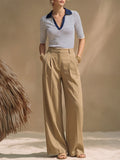 Sailing Vacation White And Blue Striped T-shirt And Khaki Trousers Set
