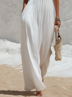 Elegant Resort-Style Solid Color Pleated Dress