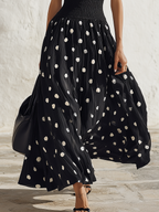Coastal Chic Polka-Dot Sleeveless Knit And Chiffon Black Maxi Dress