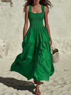 Coastal Chic Sleeveless Ruffled Green Cotton Maxi Dress
