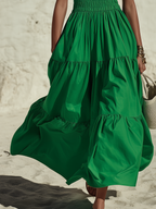 Coastal Chic Sleeveless Ruffled Green Cotton Maxi Dress