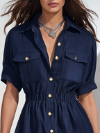 Resort-style Collared Short-sleeve A-line Mini Dress