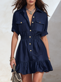 Resort-style Collared Short-sleeve A-line Mini Dress