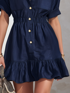 Resort-style Collared Short-sleeve A-line Mini Dress