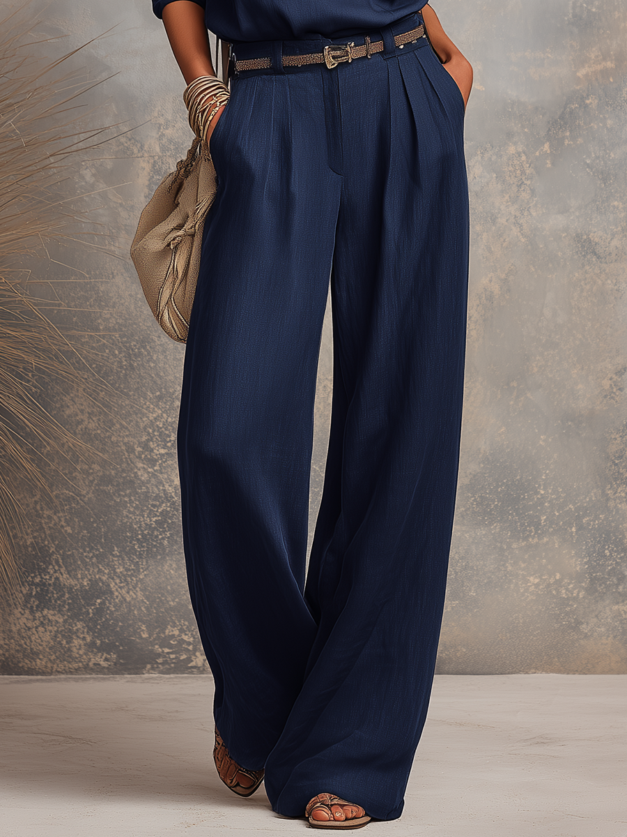 Retro-style High-end Elegant Half-open Long-sleeved Shirt And Wide-leg Trousers Set