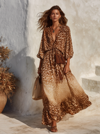 Retro V-neck Leopard Print Maxi Dress