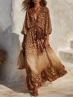 Retro V-neck Leopard Print Maxi Dress