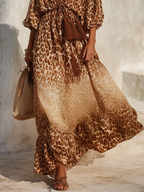 Retro V-neck Leopard Print Maxi Dress