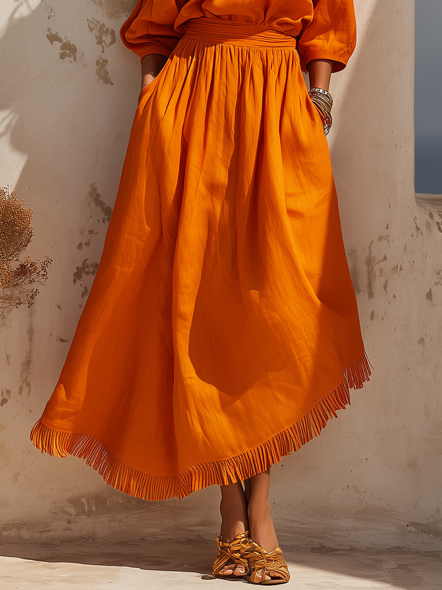 Elegant Vacation-style One-shoulder Cotton And Linen Maxi Dress