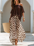 Beach Vacation Short-Sleeve Top And Polka-Dot Wide-Leg Pants Chiffon Set