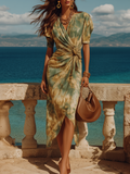 Vacation Sexy V-neck Tie-dye Print Midi Dress
