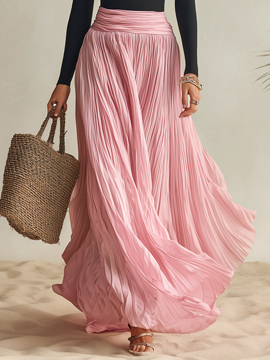 Vacation-style Long-sleeve Square Neck Ruffles And Color-blocking Maxi Dress