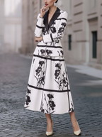 White Black Floral Peplum Skirt Set