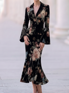 Black Velvet Floral Peplum Suit Set