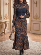 Denim Corset Floral Mermaid Dress