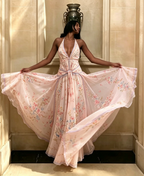 Light Blue Floral Halter Maxi Dress