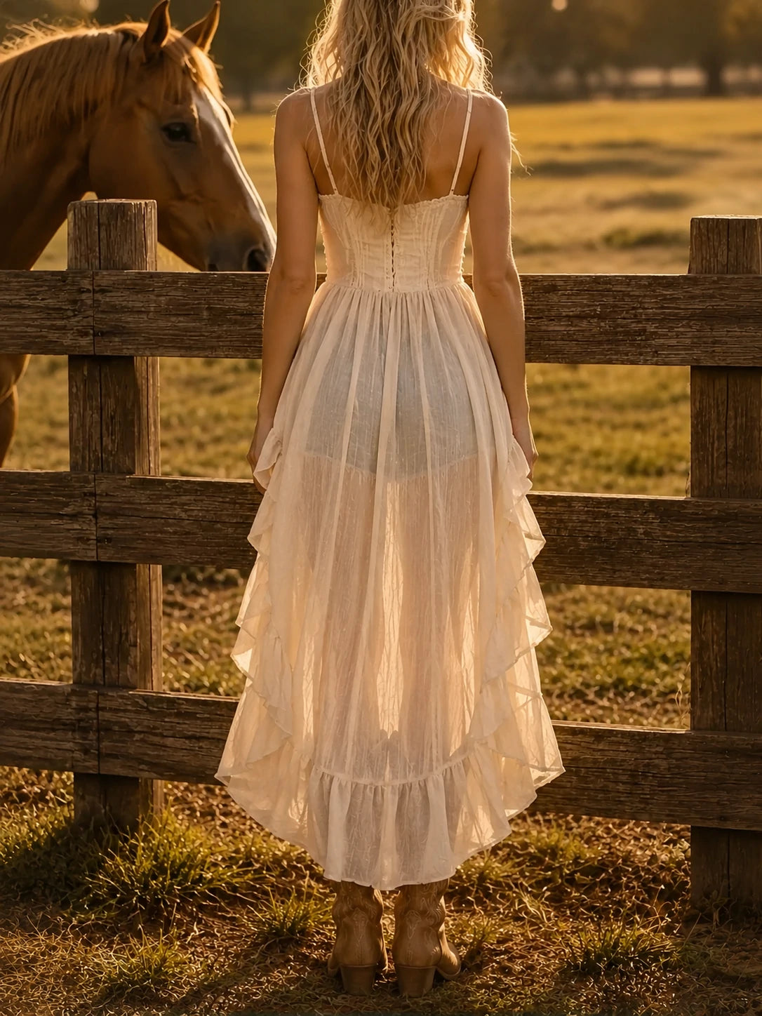 Corset Lace-Up Tiered Ruffled High-Low Top