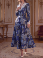 Blue Floral Lace Peplum Suit Set