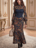 Denim Corset Floral Mermaid Dress