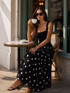 Coastal Chic Polka-Dot Sleeveless Knit And Chiffon Black Maxi Dress