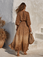 Retro V-neck Leopard Print Maxi Dress