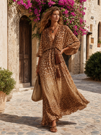 Retro V-neck Leopard Print Maxi Dress