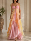 Pastel Ombre Layered Chiffon Maxi Dress