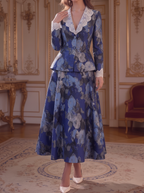 Blue Floral Lace Peplum Suit Set
