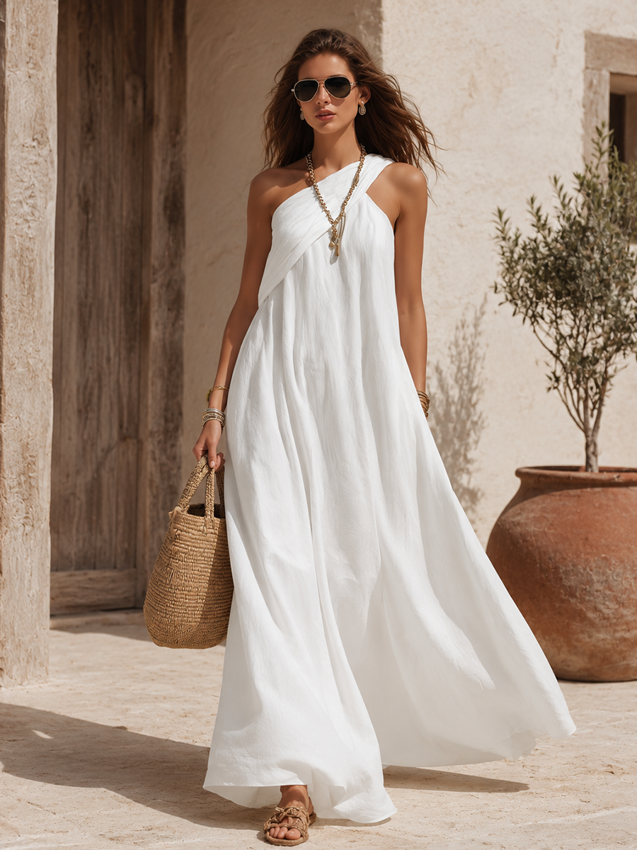 Minimalist Bohemian One-Shoulder Maxi Dress