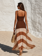 Retro Elegant Square Neck Knitted Chiffon Dress