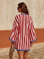 Retro Classic Color-blocked Striped V-neck Mini Dress