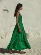 Coastal Chic Sleeveless Ruffled Green Cotton Maxi Dress