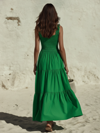 Coastal Chic Sleeveless Ruffled Green Cotton Maxi Dress
