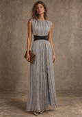 Grey Pleated Sleeveless Maxi Dress