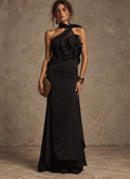 Black One-Shoulder Ruffle Maxi Dress