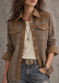 Brown Plaid Suede Trim Shacket
