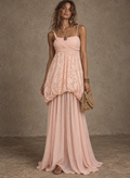 Pink Draped Bubble Hem Maxi Dress