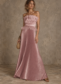 Pink Pleated Strapless Maxi Dress
