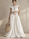 White Lace Panel Gathered Maxi Dress