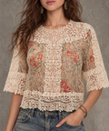 Cream Floral Lace Crochet Top
