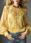 Rhinestone Ruffle Floral Chiffon Blouse
