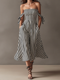 Striped Off-Shoulder Smocked Wide Leg Jumpsuit