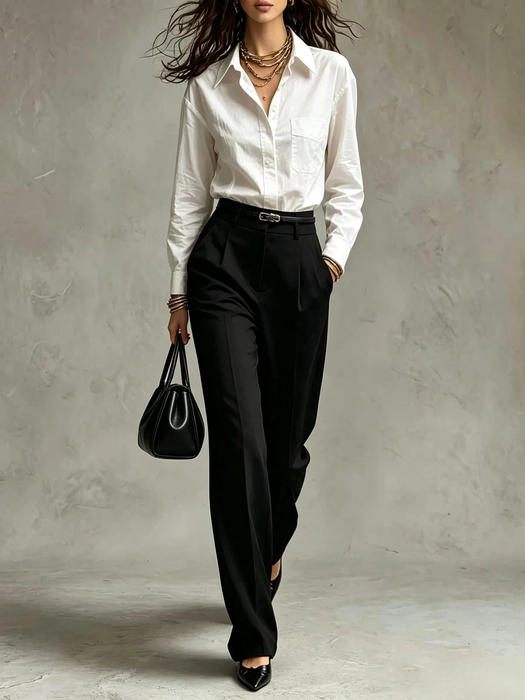 Classic Button Down Shirt And Pleated Trousers Set