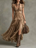 Square Neck Ruffled Tiered Midi Dress