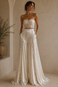 Lace Bandeau Crop Top And Wide-Leg Palazzo Pants Set