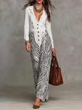 White Double-Breasted Zebra Print Jumpsuit