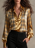 Gold Plaid Satin Shirt
